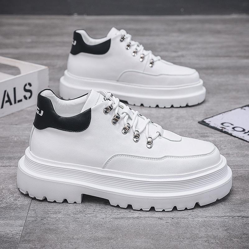 New black and white contrasting color platform men's shoes metal lace-up trend versatile outdoor casual tooling shoes platform men's shoes