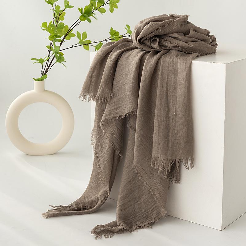 Spring & Summer Lightweight Sunscreen Shawl: Imitation Cotton-Linen, High-End Silk Gauze Scarf, Solid Color for Women