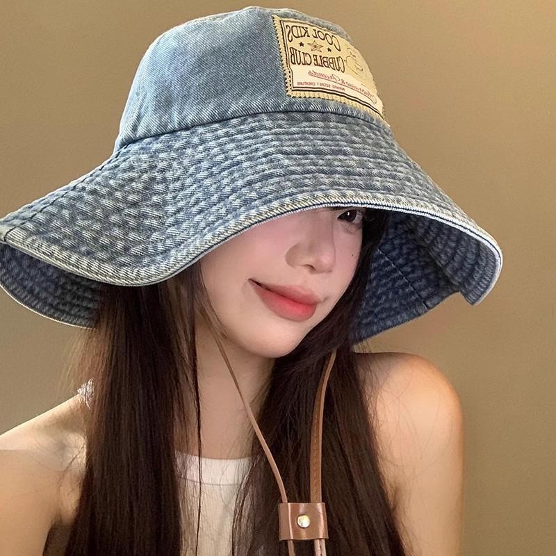 Retro Washed Denim Fishing Cap Women'S Large Brim Sunshade Hat Face Slimming Uv Protection Baseball Cap Stylish Korean Version
