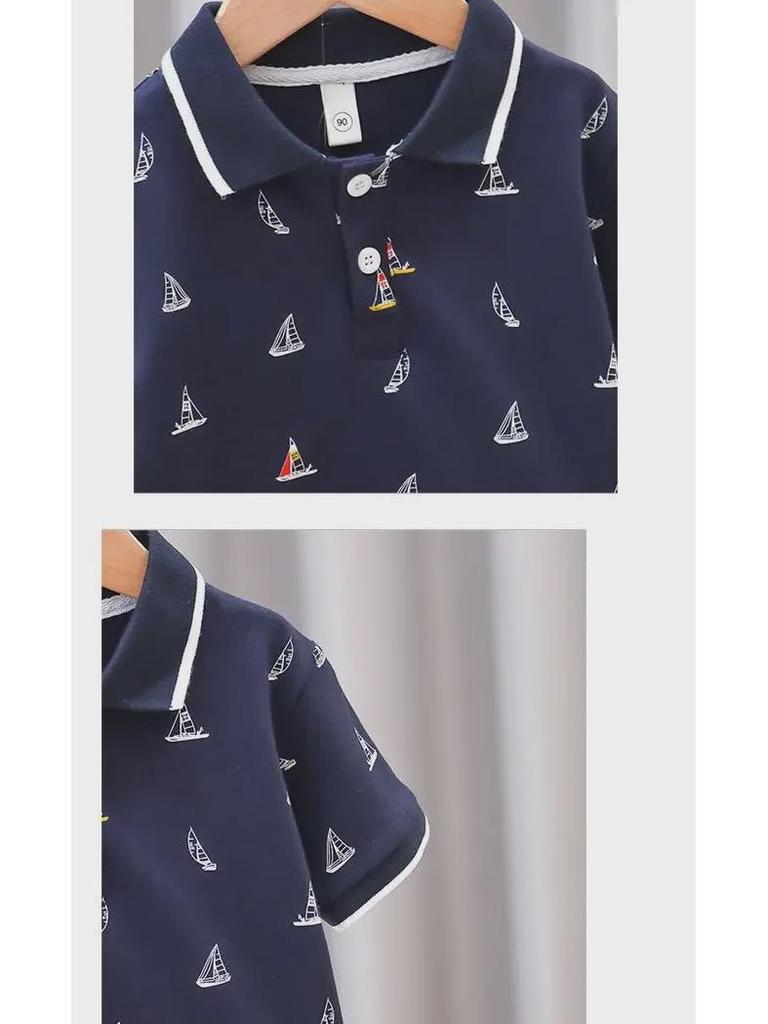 Ha Weijia Single-Color Sailboat T-Shirt – Boys' Short Sleeve