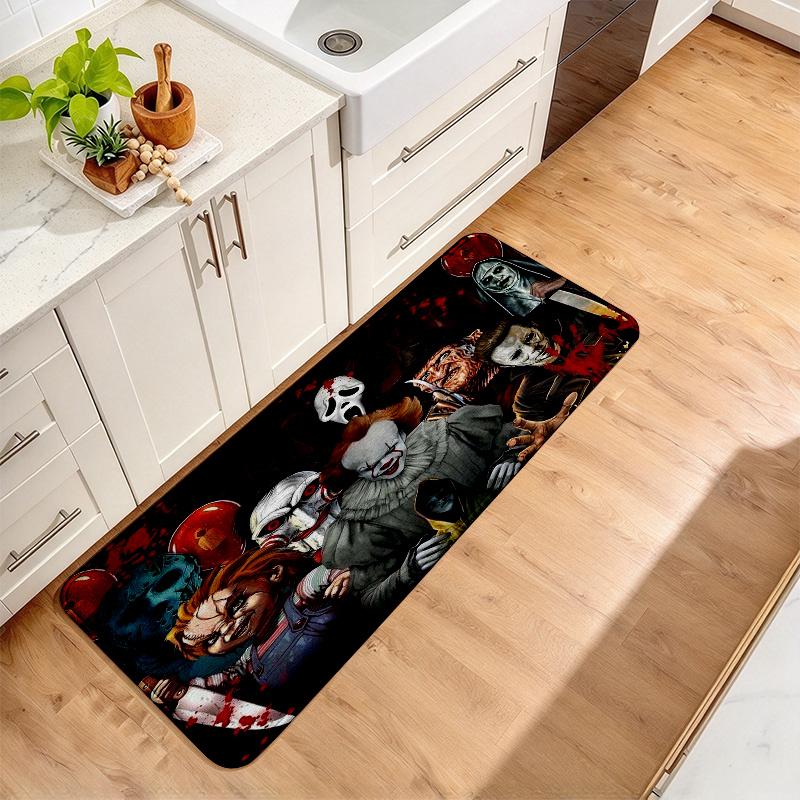 Horror Halloween Flannel Kitchen Mat Christmas Soft Area Rug Non Slip Floor Carpet Home Decoration