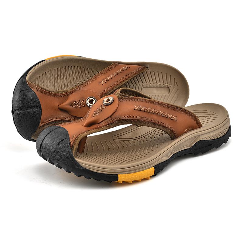 Fashion 2024 High Quality Men's Summer New Leather Slippers Casual Soft Leather Soft Sole Anti Slip Men's Genuine leather Sandals