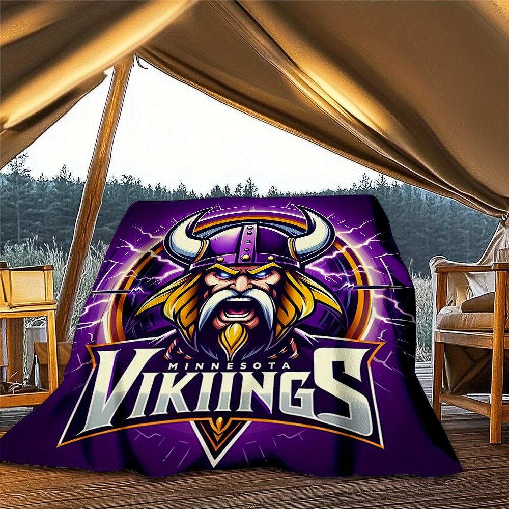 1pc Vikings, Minnesota, Helmet Digital Printed Flannel Blanket, Super Soft Plush Fleece Bed Cover, Multipurpose Four Season Blanket for Sofa