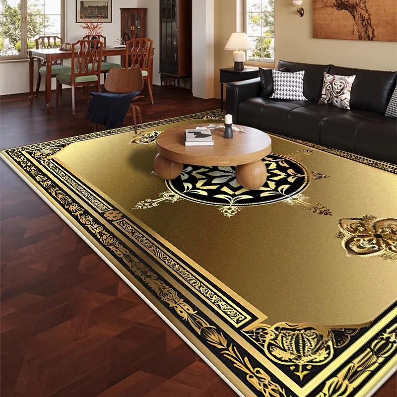 Luxury Living Room Carpets Black Golden Design Indoor Antiskid Rug 140x200 Large Size Dining Room Decoration Home Mat Bedside