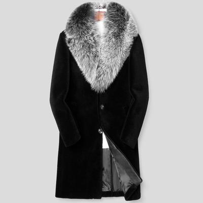 Men's Winter Casual Plus Size Thermal Fur Coat Mink Hair Long Coat Fox Hair Large Fur Collar  Trench Coat