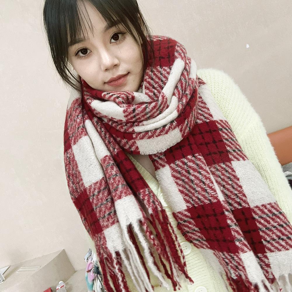 New Sweet Plaid Scarf Female Couple White High Sense Ins College Style Fashion Autumn and Winter Warm Men