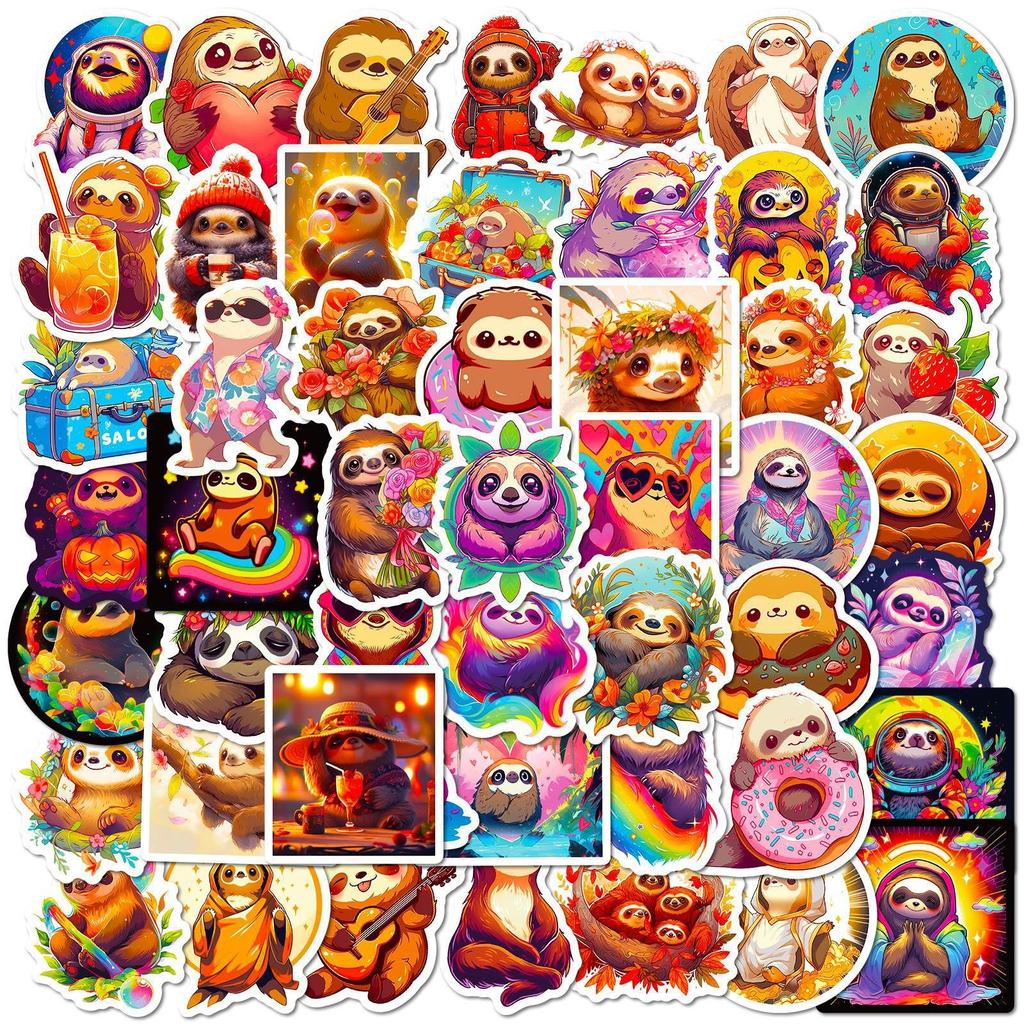 50 Cartoon Sloth Stickers New Animation Style Cute Cartoon Sloth Personalized Creative Stationery Stickers