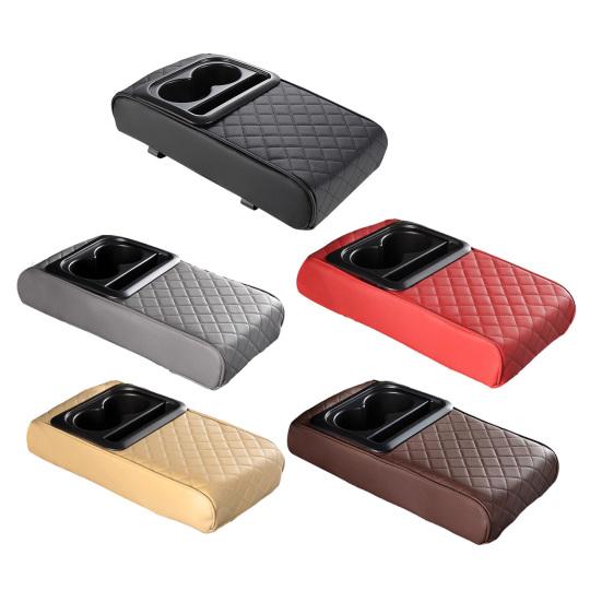 Yousheng Center Console Cover for Car Waterproof Faux Leather Car Arm Rest Cover with 2 Cup Holders Universal Car Interior Accessories