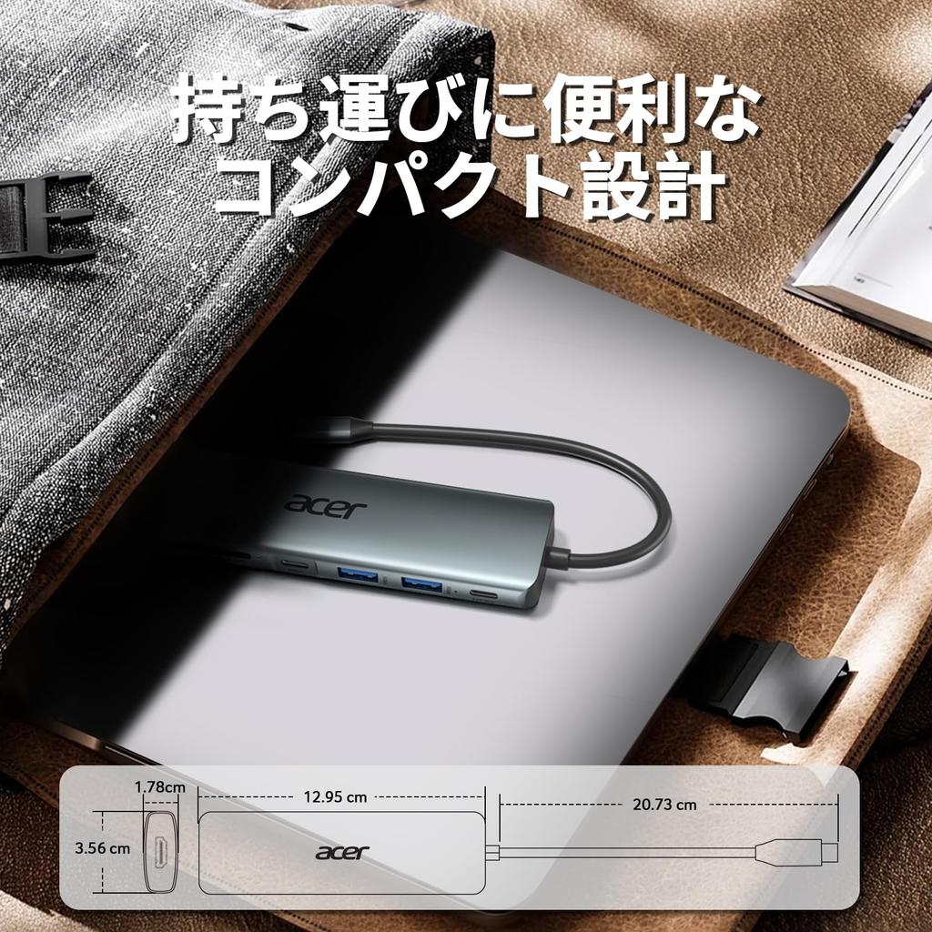 Acer USB C Hub 4K USB Hub PD100W Fast 5Gbps Data 2 Card Hub Compatible with MacBook iPhone Surface and Chromebook (7-in-1, HDMI) Type-C Charging,