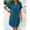 Women's V-neck Solid Color Pullover Casual Button Dress