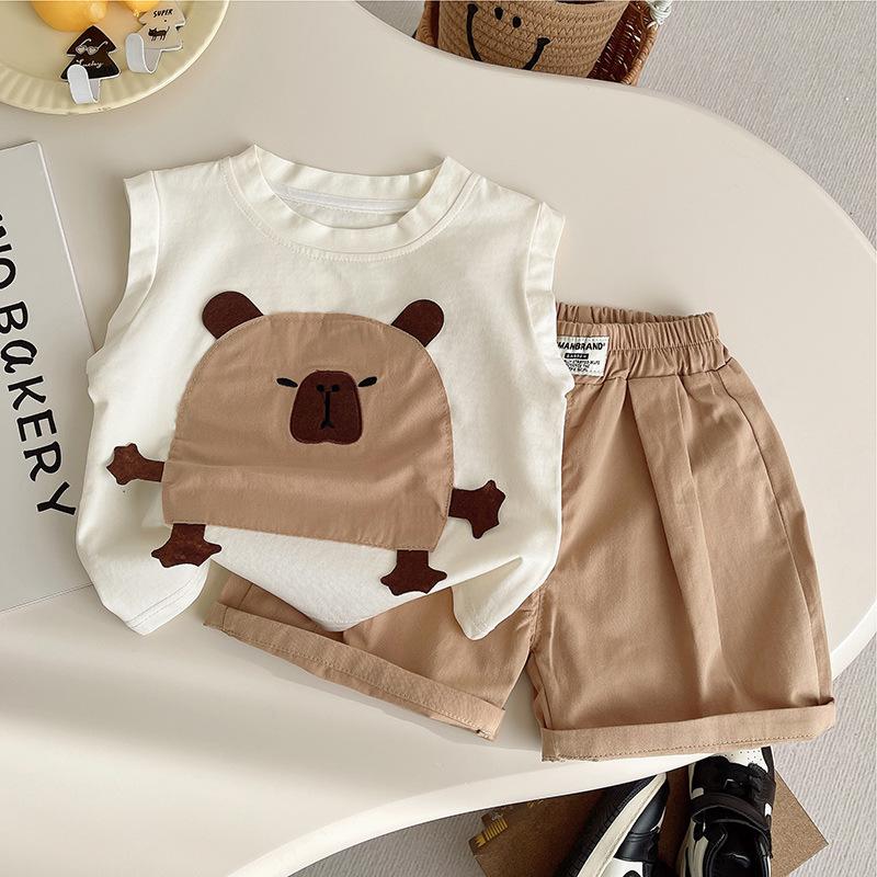 

Children s Summer Sleeveless Set Cartoon Animal Vest Summer Thin Boys Top Cute Two Piece Set 120