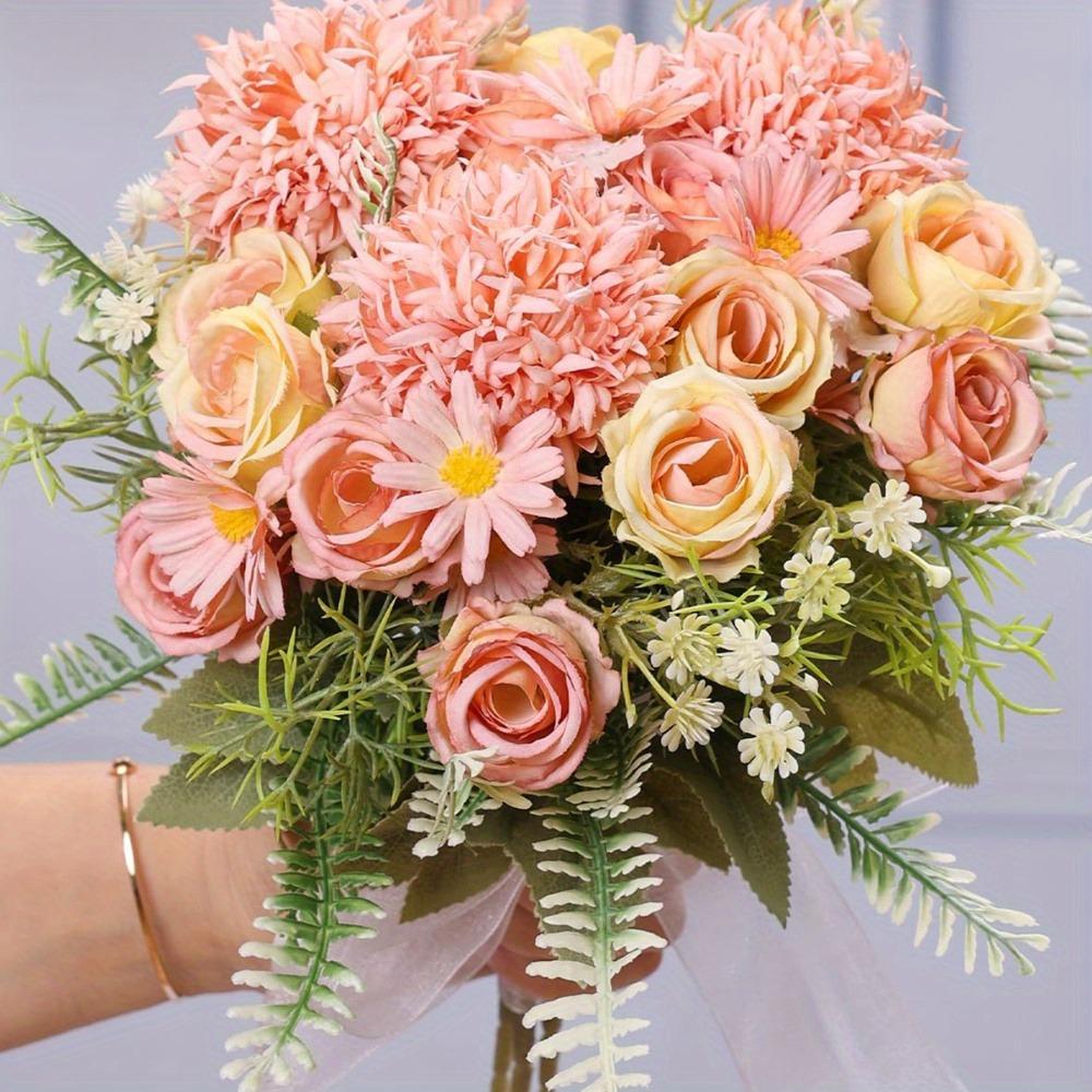 3 Pcs Artificial Flowers Fake Silk Flowers Bouquet for Home Decorations Table Centerpieces Flower Arrangement Wedding Decor Bridal Bouquet Baby Shower