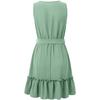 Summer Women Casual Sleeveless V-Neck Lace A-Line High Waist Above Knee Short Belt Solid Color Dress Spring Dress Sizes S-XL