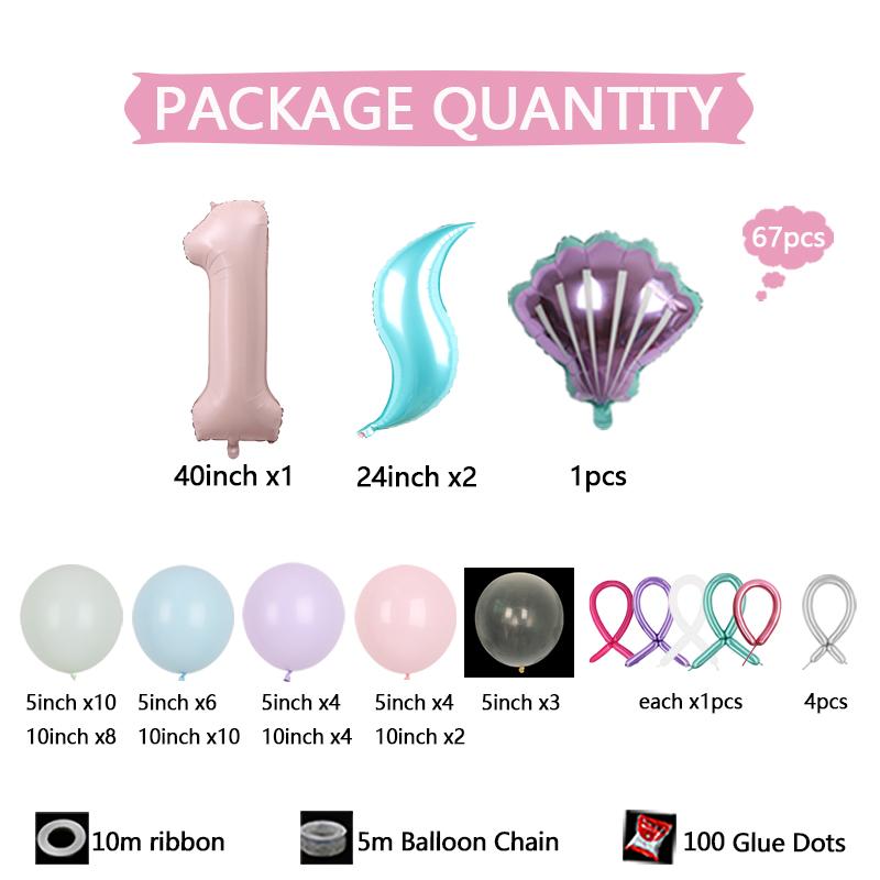 67pc/set Ocean Mermaid Fish Tail Digital Aluminum Film Balloon 1-9 suitable for birthday party anniversary graduation season
