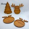 Solid Wood Appetizer Platter Christmas Tree And Elk Serving Tray, Durable Partitioned Wooden for Guests Food Platter, Decorative Dinnerware