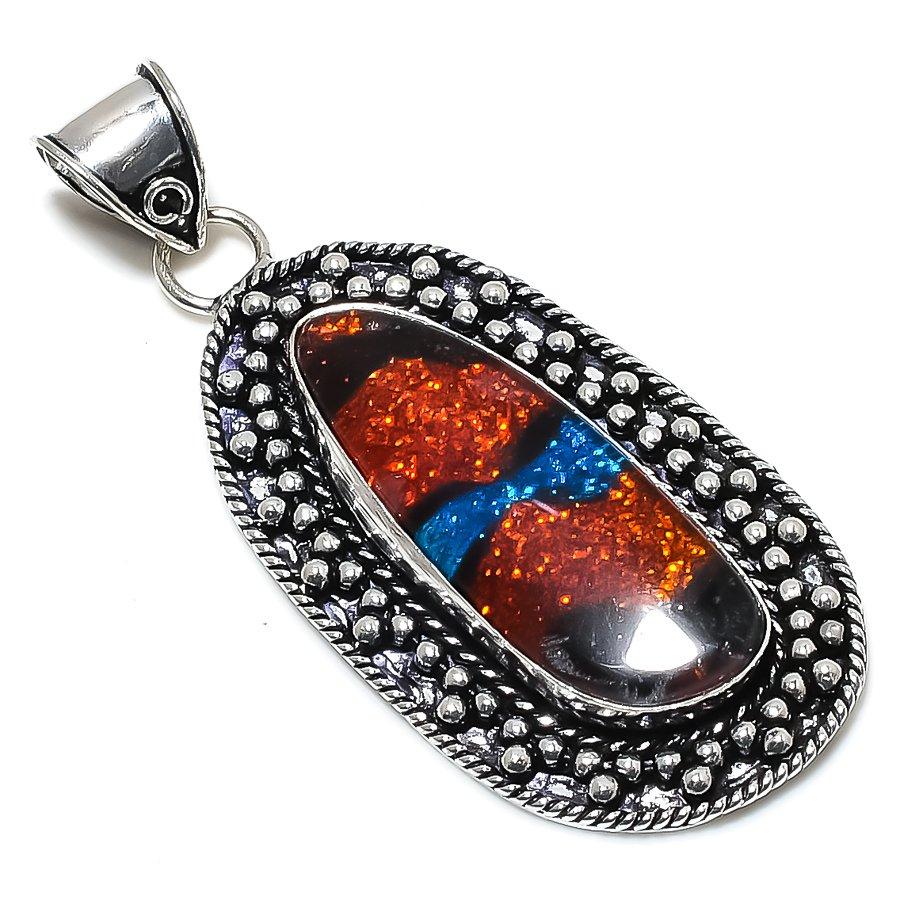 Natural Dicorich Glass Gemstone 925 Sterling Silver Gift Pendant 2.72" n0R52