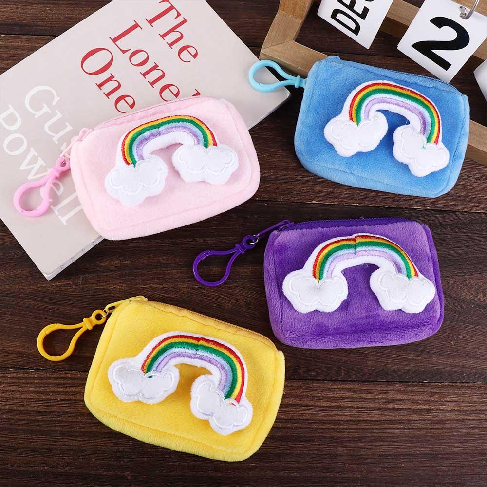 Bag Plush Keychain Rainbow Plush Purse Cartoon Coin Purses Plush Zipper Wallets Plush Card Bag