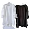 Export Original Order Leftover Stock Cotton and Silk White round Neck Pullover Shirt Plus Size Loose Casual Embroider 3/4 Sleeve Cool