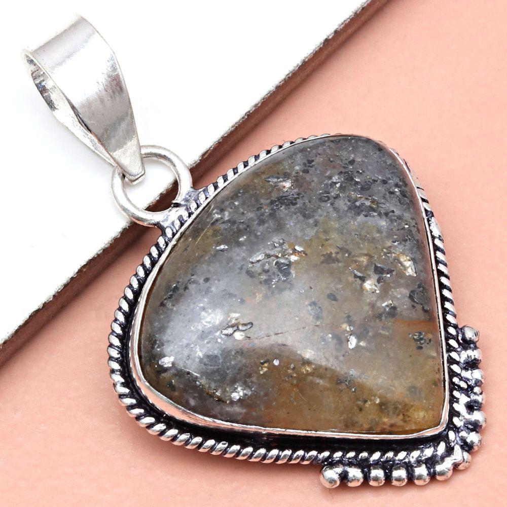 Pendant Black Rutile Gemstone Gift For Her Silver Jewelry 1.75"