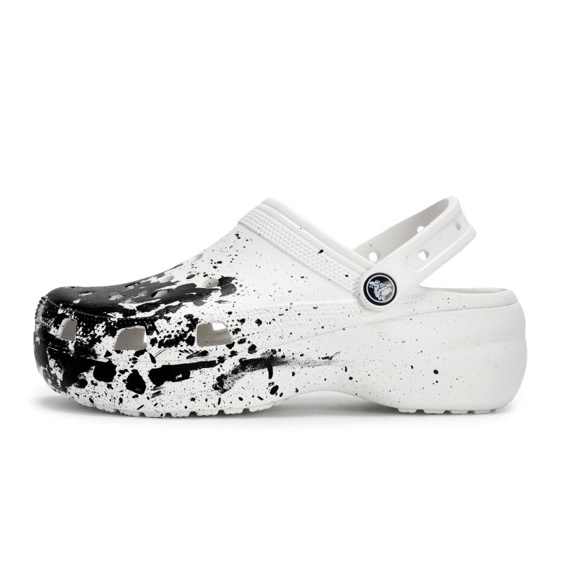 Crocs Classic Platform Clog 811 Manufacturing Undercurrent Scene Special Shoe Box Fluid Splash Aged Clogs Women's White Black