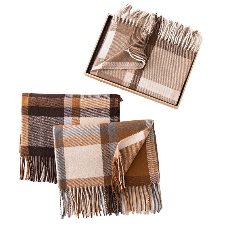 Large size plaid imitation cashmere scarf, versatile in autumn and winter, warm student couple scarf, men's advanced sense