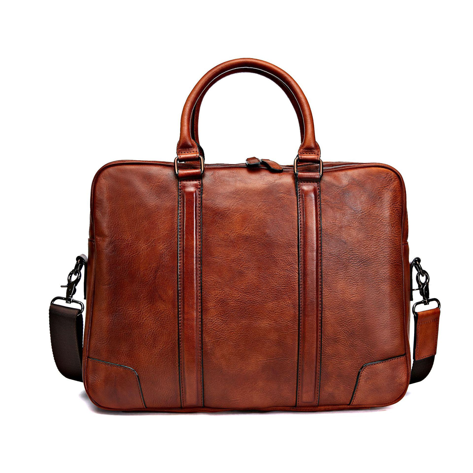 Men s Retro Genuine Leather Multi-Compartment Briefcase and Backpack 15-16 Inch Laptop Briefcase