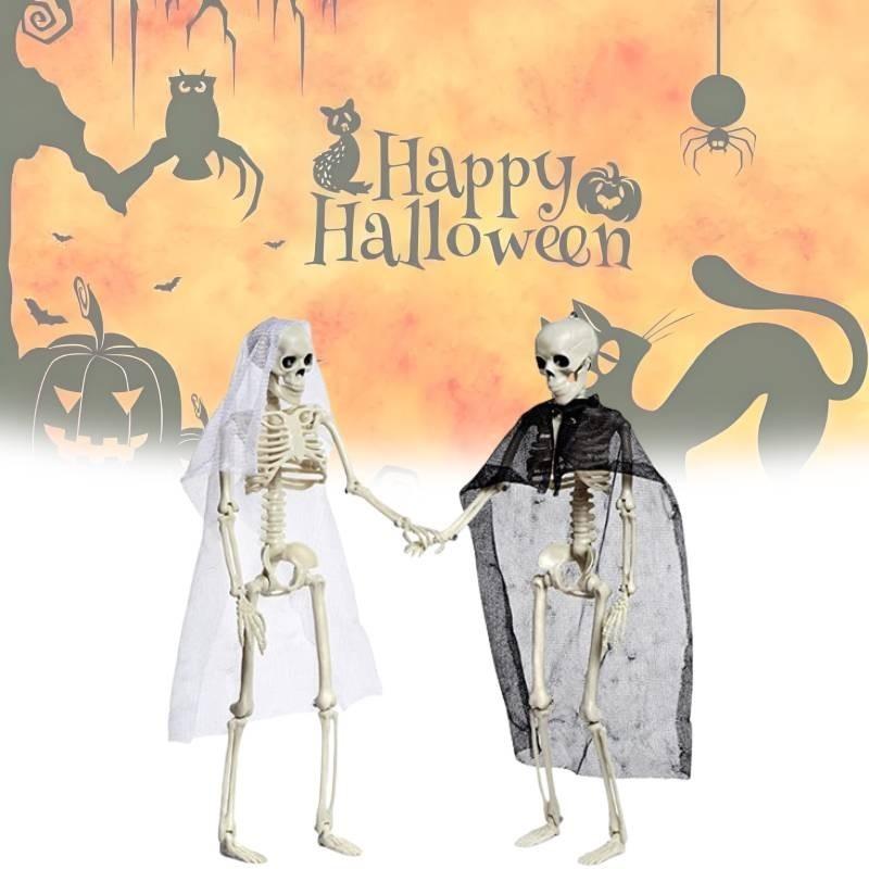 Festive Halloween Skeleton Couple Decorative Props Realistic Plastic Bride Groom Design 21x10cm