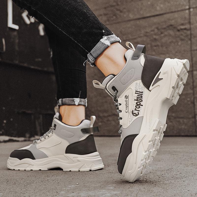 Autumn new youth leather casual sports running shoes heightening dad shoes