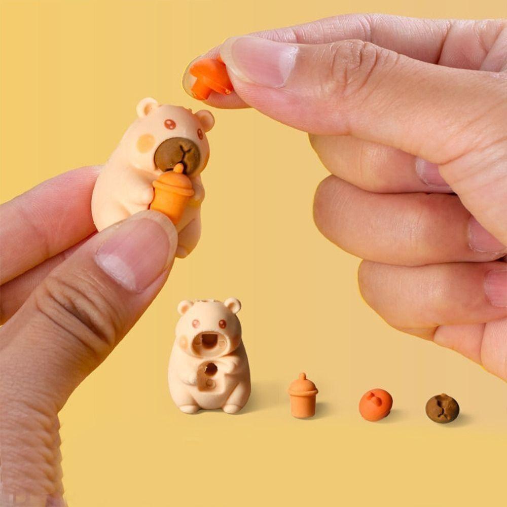 4Pcs Stationery Capybara Eraser Children Toys Eraser Cute Pencil Rubber