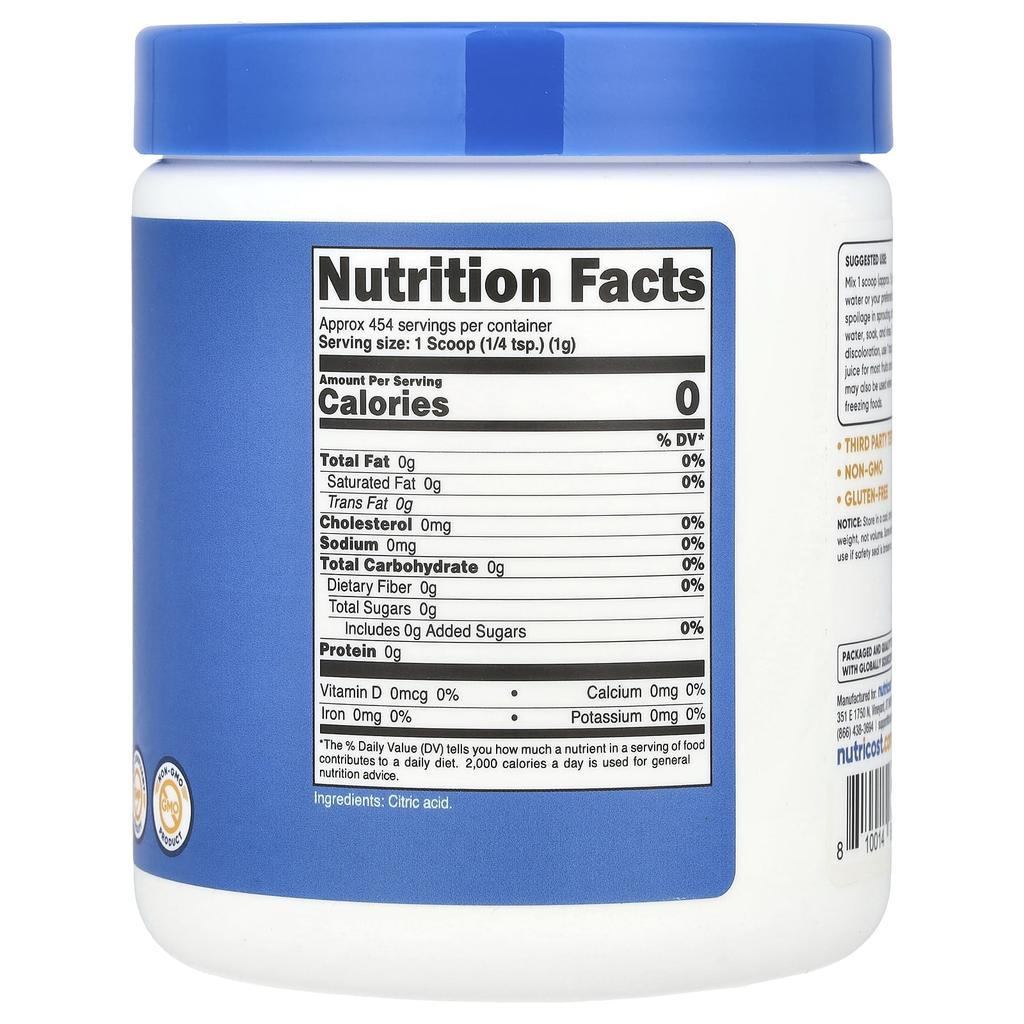 Citric Acid, Unflavored, 454G(16.2Oz)