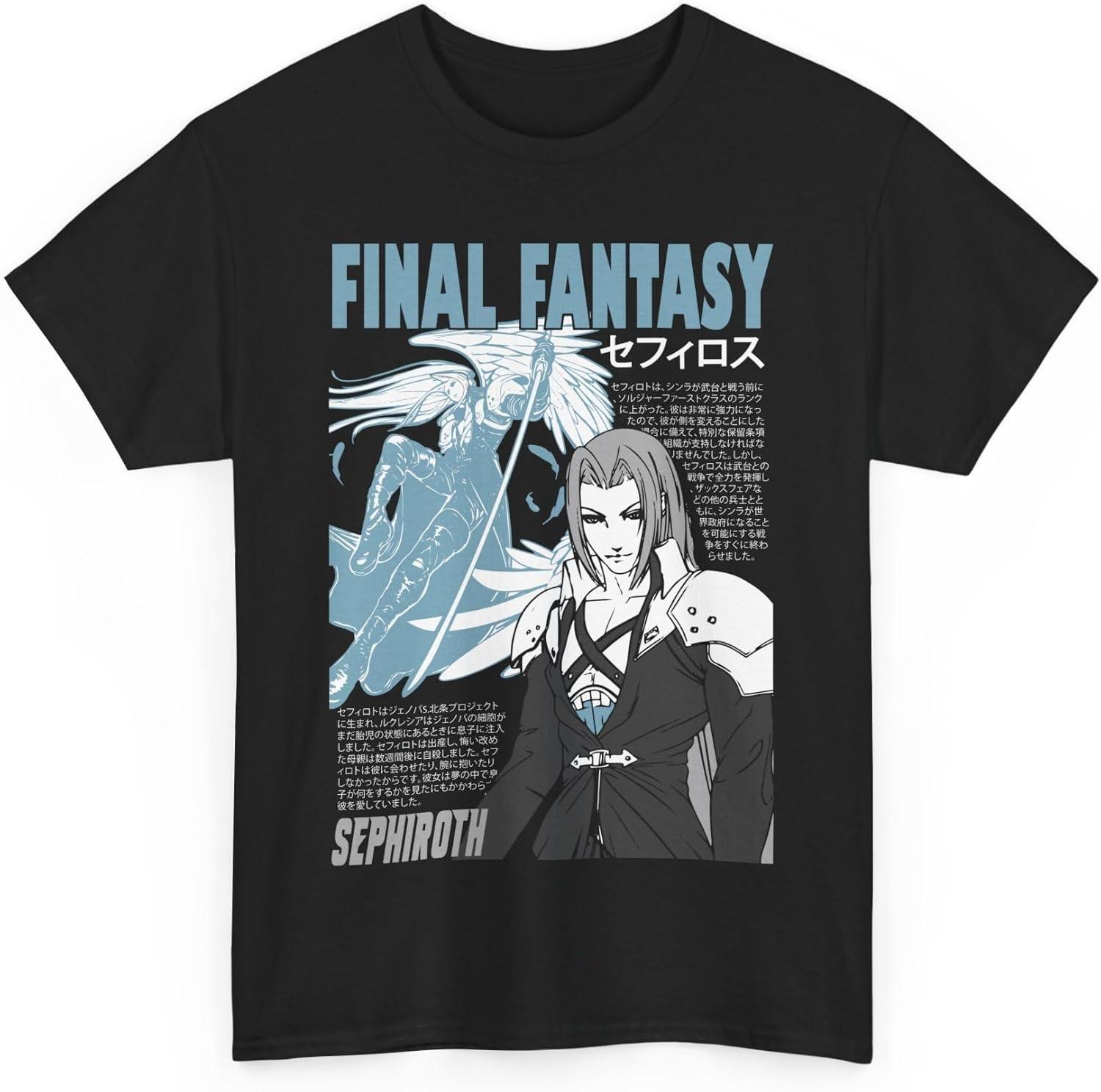 Унисекс Рубашка Ff7 Футболка Звездная Ночь Рождения Хлопок Короткий Рукав Фэнтези Друзья VII Ремейк Клауд Страйф Футболка Подарок S чёрный