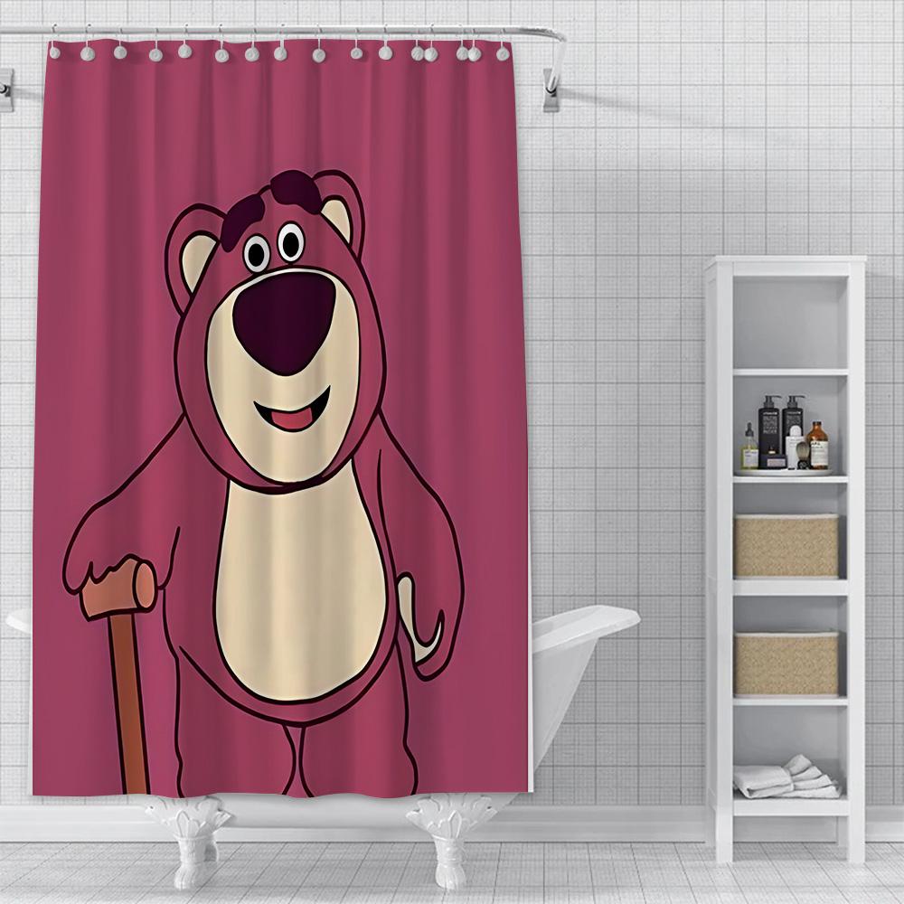 Shower Cute Pink Lotso Curtain Waterproof Polyester Fabric Paint Colorful Bath Curtains Home Bathroom Decor With Hook