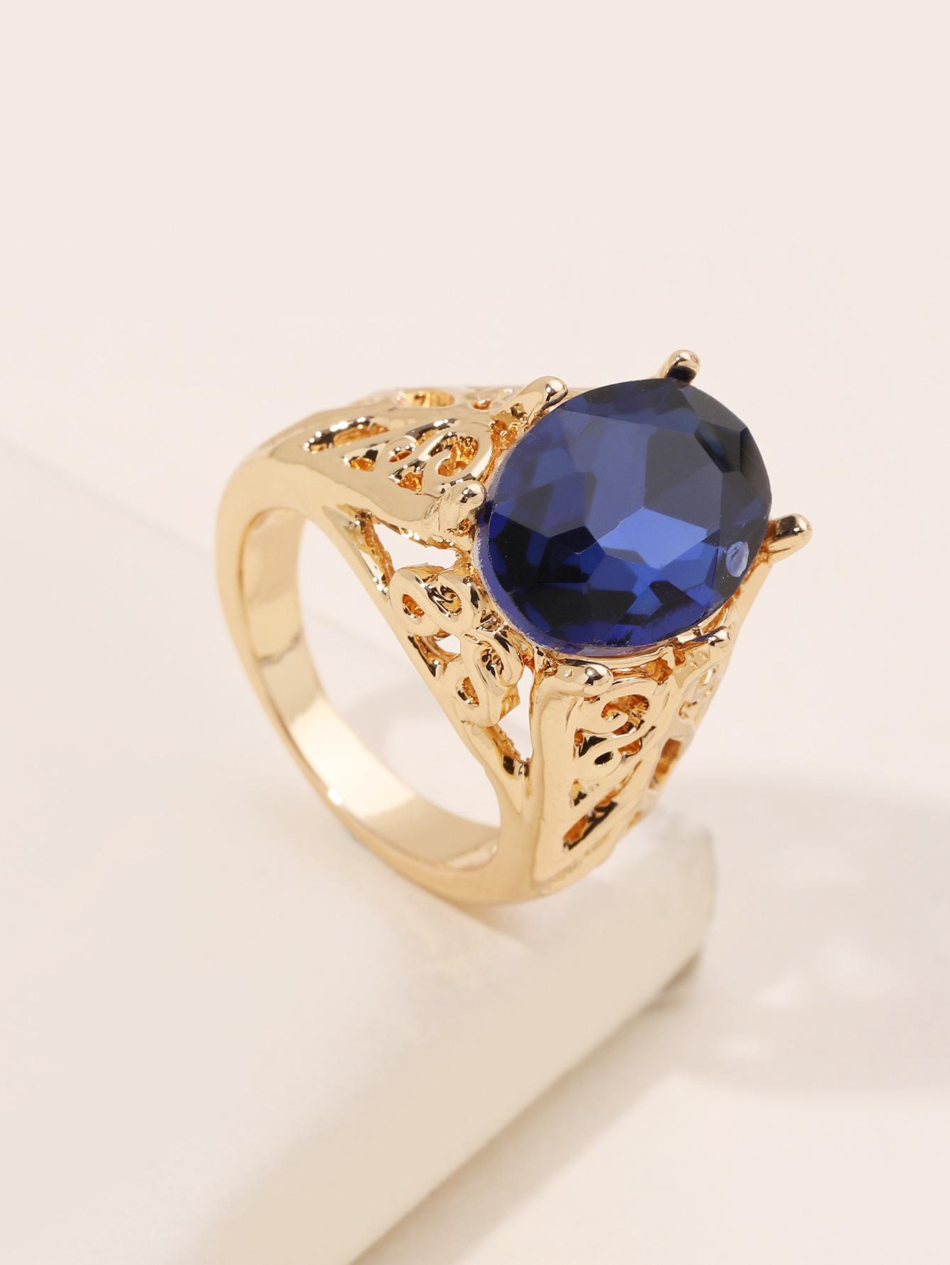 

Популярное женское повседневное кольцо-аксессуар на каждый день, популярное в Европе и Америке золотое инкрустированное синим круглым цирконом