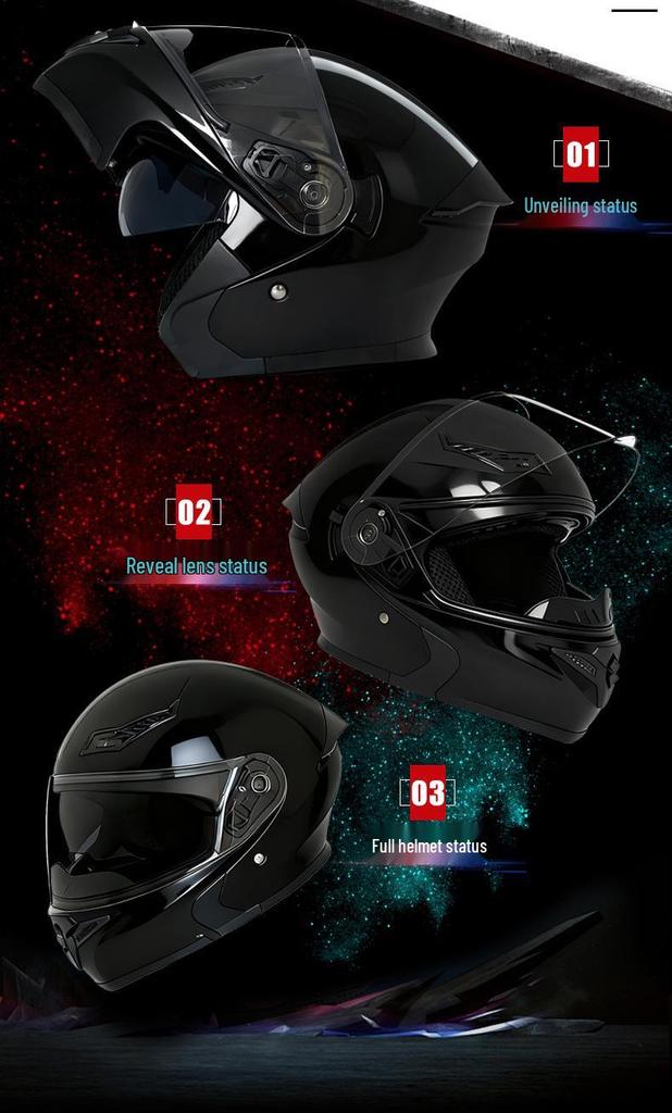 All-Season Universal Flip-up Motorcycle Helmet with Double Visor and Bluetooth Earbuds for Men and Women