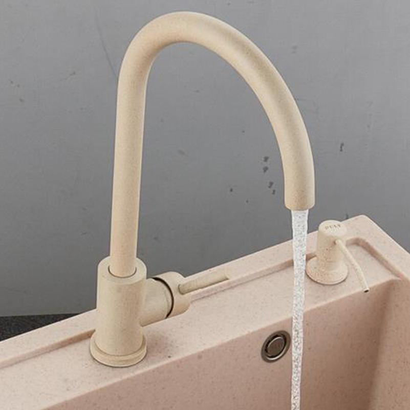 Oatmeal White Kitchen Swivel Faucet Stainless Steel Vegetable-Washing Basin Modern Minimalist Countertop Sink Hot-Cold Tap Large