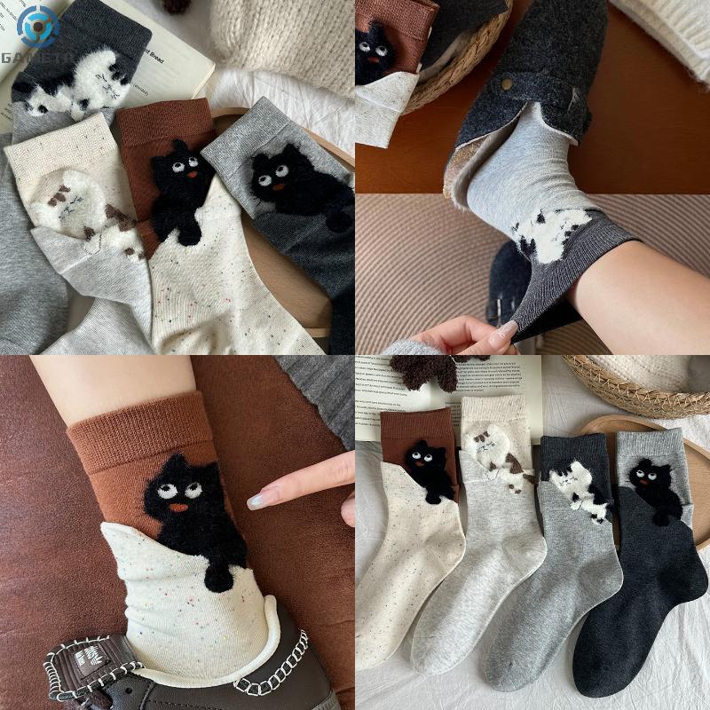 3D Cat Printed Casual Socks for Couples; Mid-Tube Design with Soft Comfort and Sweat Absorption Features for Men and Women.