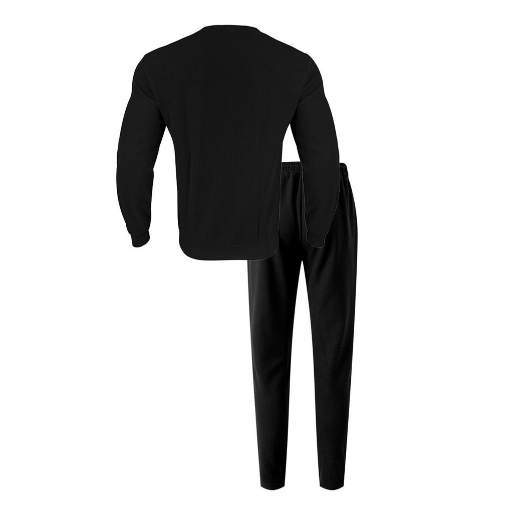 Men's Solid Color Pullover Long Sleeved Casual Sports Round Neck Top And Trousers Suit
