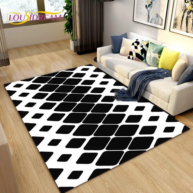 3D Geometric Lattice Pattern Area Rug,Carpet Rug for Living Room Bedroom Sofa Decoration,Kitchen Bath Doormat Non-slip Floor Mat