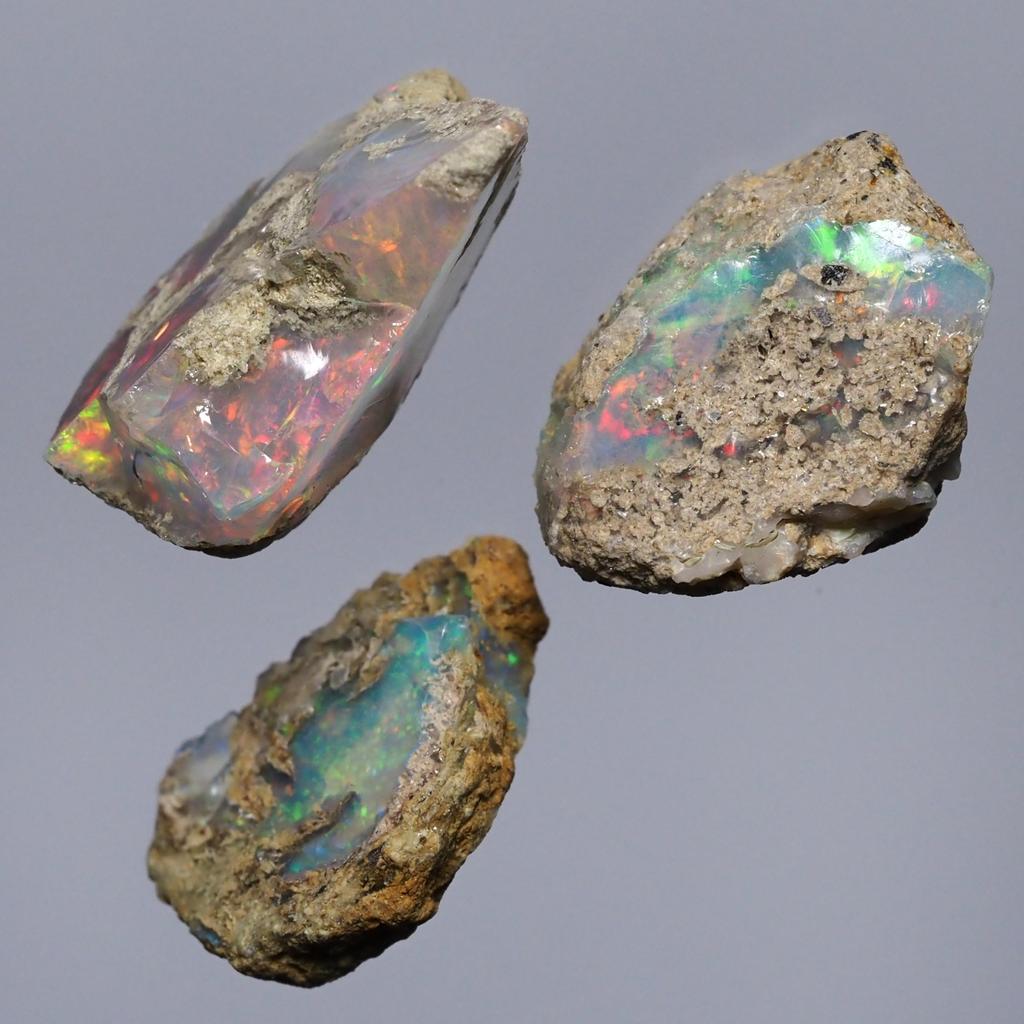 Stone Natural Mineral Precious Opal Ethiopia Gemstone Rough of a 3 Piece Set [N2 Natural] - (30011 "One Kind" [Total Approx. 22ct])