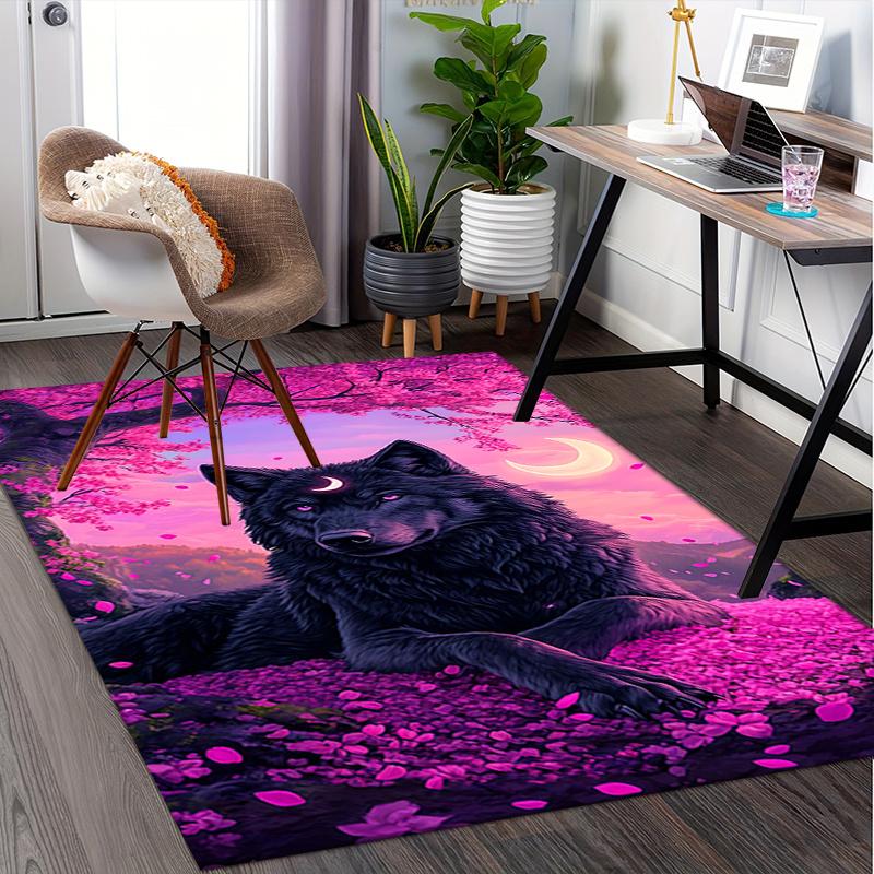 Charming Wolf Moon Chair Mat Office Carpet, Large Rug for Home Decor, Sofa Mat, Desk Pad Gift, Suita