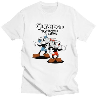 Individuelles Herren Cuphead und Mugman T-Shirt Kurzarm Baumwoll-T-Shirt Klassisches T-Shirt Lässiges Cartoon-Spiel-T-Shirt Lockere Passform Kleidung