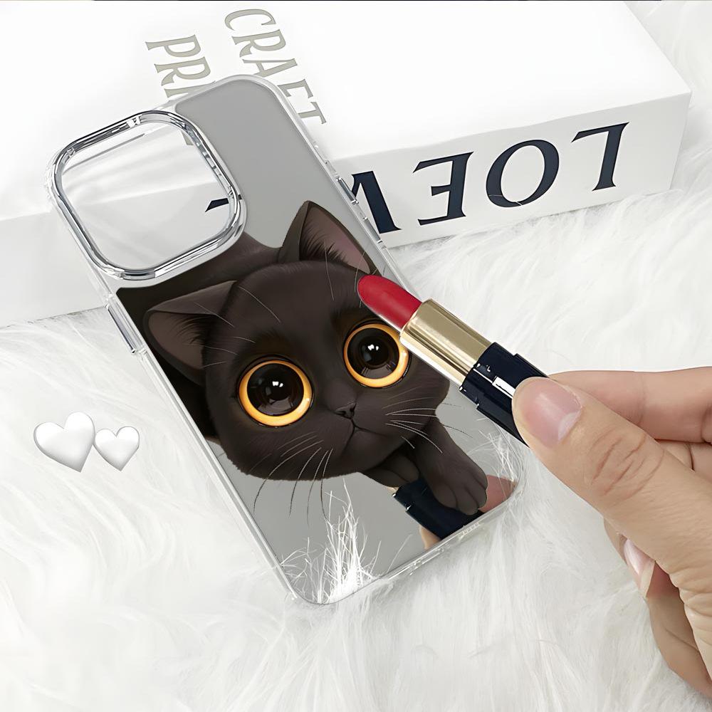 Funny kitten suitable for apple 16promax mirror mobile phone case high value iphone17 girls makeup mirror