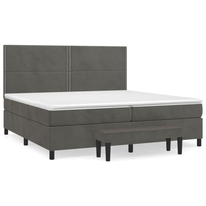 3137804 vidaXL Lit à sommier tapissier et matelas Gris foncé 200x200cm Velours