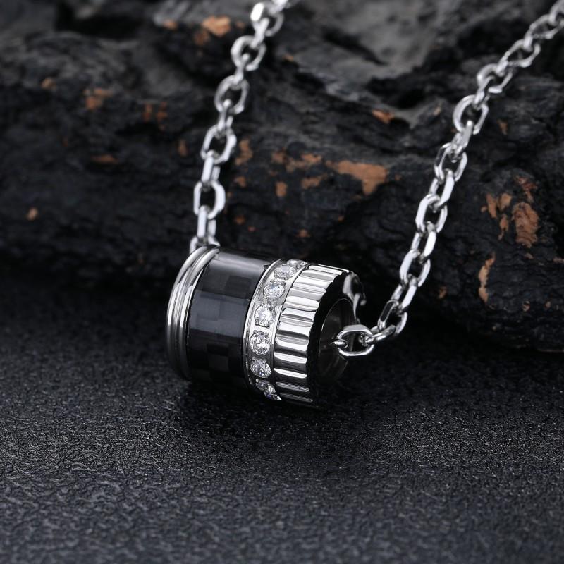 Adjustable Carbon Fiber Pendant Necklace Men Women Geometric Minimalist Long Chain With Removable Bead Titanium Steel