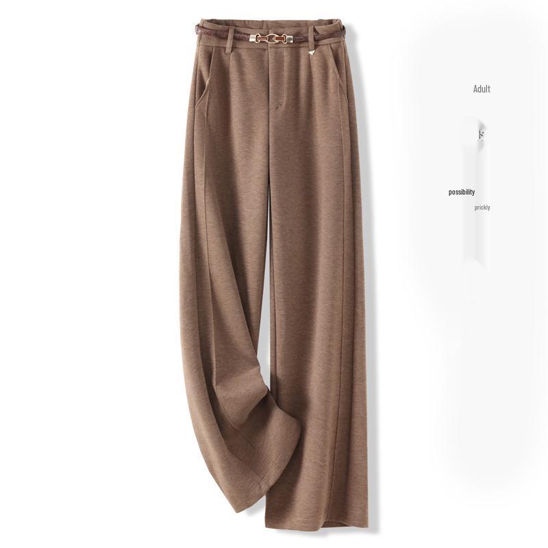 Oatmeal Wool Wide-Leg High-Waisted Slimming Pants for Autumn 2025