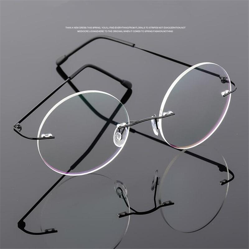 1.61 index Lenses No-Rim Circular Shortsighted Spectacles Rx Eyewear Anti-blue Light Myopia Glasses -0.5 -0.75 To -6