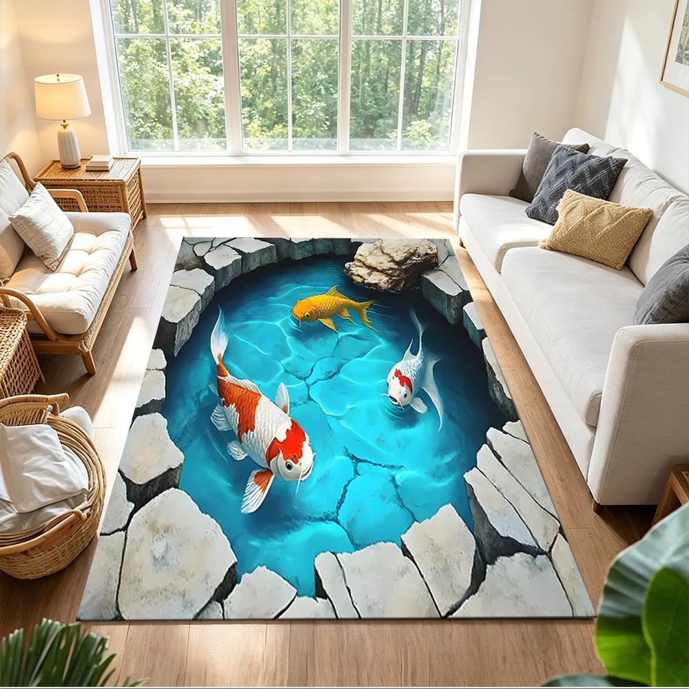 Koi-Fische und Kirschblüten Rutschfester Heimteppich Design für Wohnzimmer Schlafzimmer Büro Dekor Geschenk mit Lebendigem Muster und Bequem