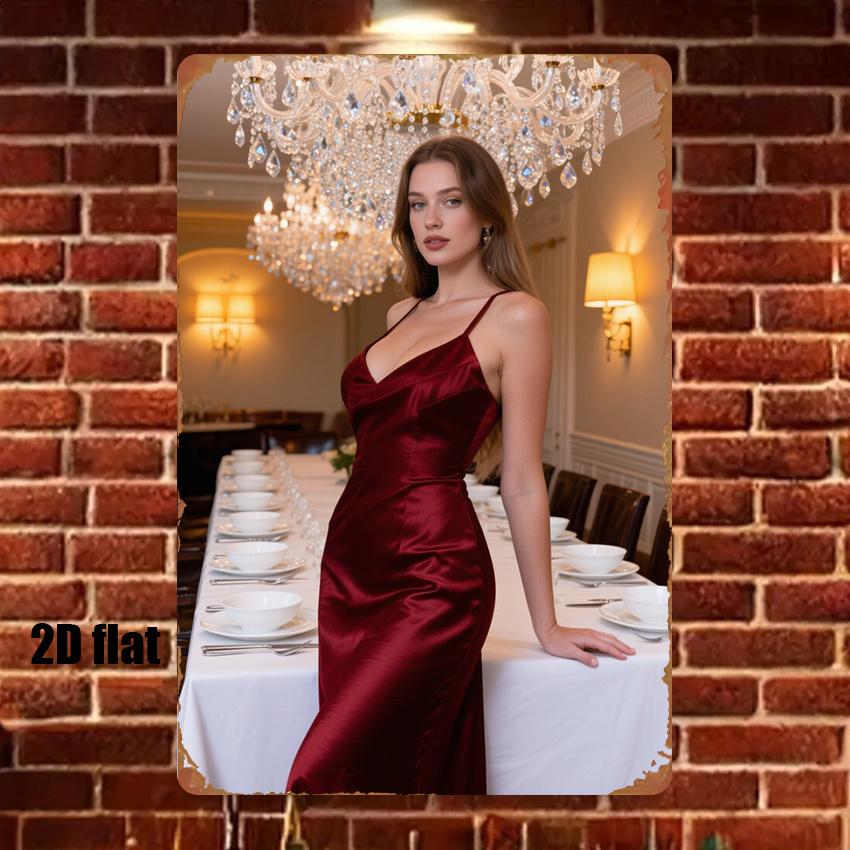 

Metal Elegance Sign x Inch Vintage Red Dress Chandelier Art Print for Home Decor Garage Man Cave Bar 20x30cm（7.8x11.8inch）