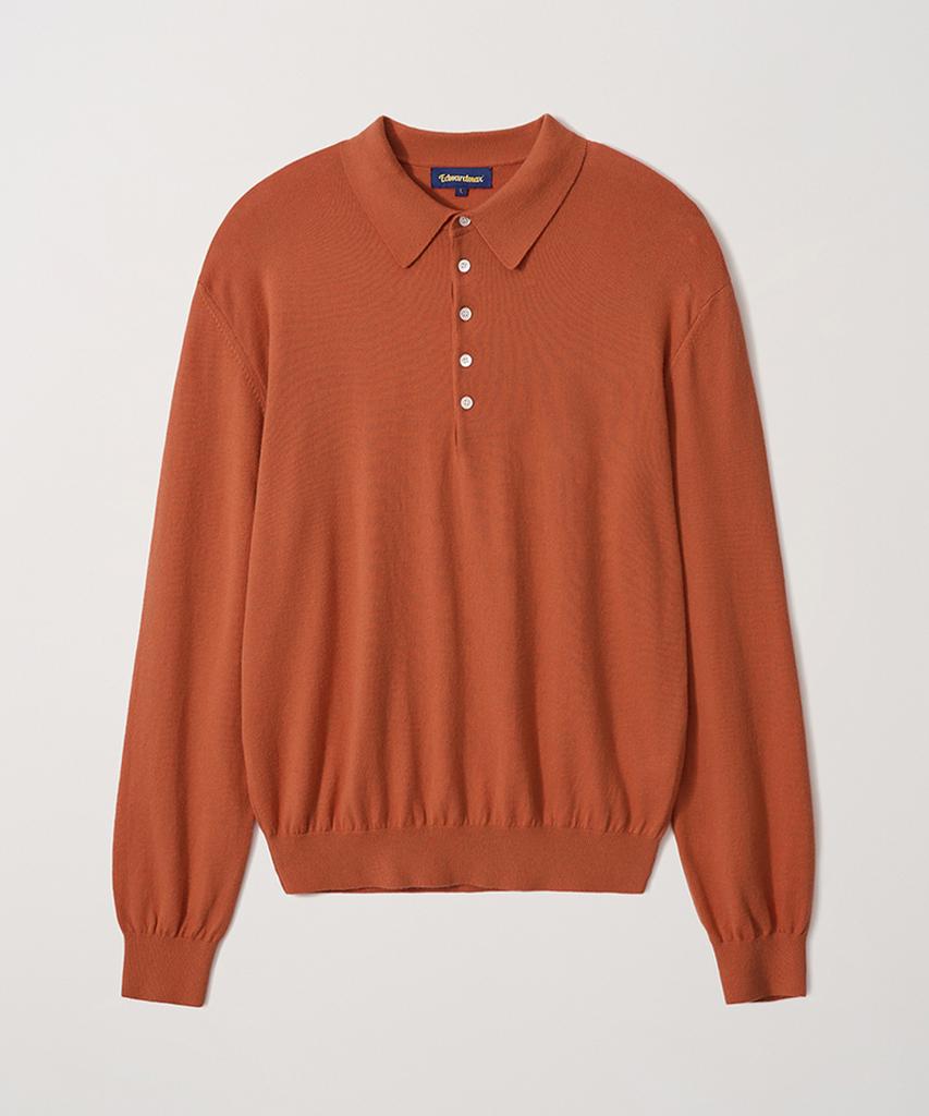 EDWARDMAX 5-Button Cotton Collar Summer Long Sleeve Knit (Brick Orange)