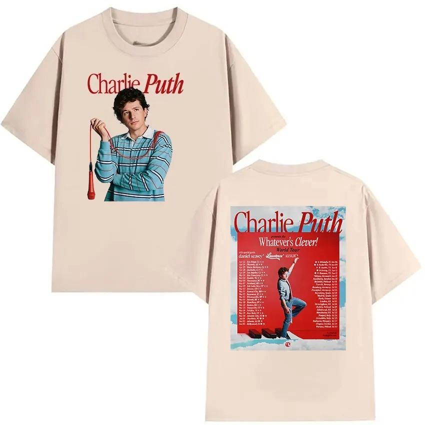 Charlie Puth Whatevers Clever World Tour 2026 Grafik T-Shirts Unisex Vintage Mode Baumwolle Kurzarm T-Shirt Streetwear Y2K